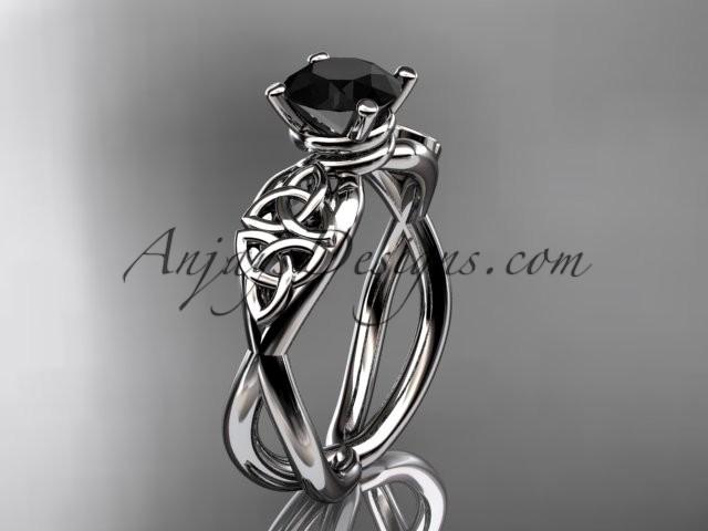 Hochzeit - 14kt white gold celtic trinity knot engagement ring, wedding ring with a Black Diamond center stone CT770