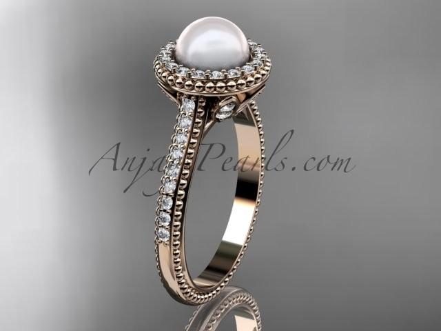 زفاف - Spring Collection, Unique Diamond Engagement Rings,Engagement Sets,Birthstone Rings - 14k rose gold diamond pearl vine and leaf engagement ring