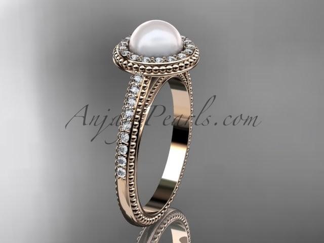 Mariage - 14kt rose gold diamond floral wedding ring, engagement ring AP104