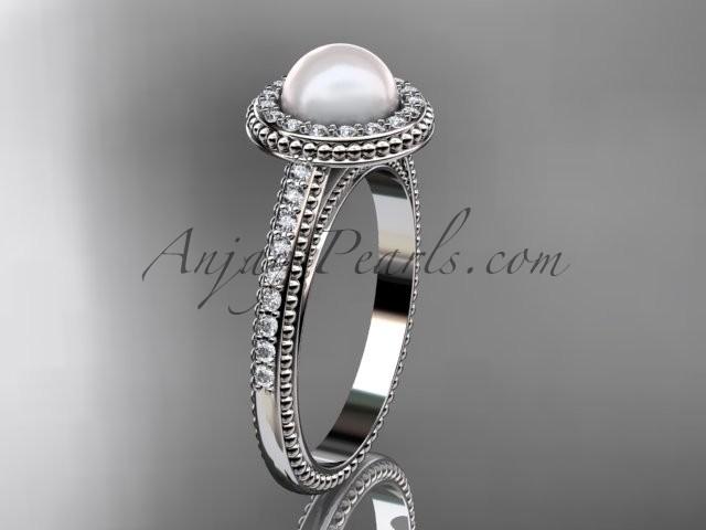 Mariage - Platinum diamond floral wedding ring, engagement ring AP104