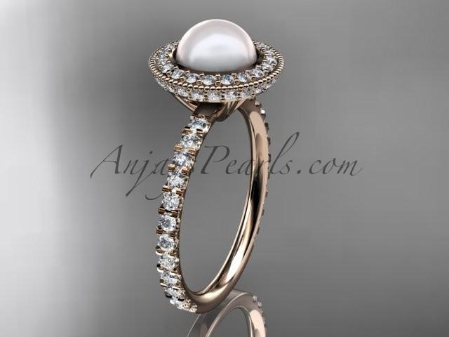 Hochzeit - Spring Collection, 14k rose gold diamond pearl vine and leaf engagement ring AP106Diamond Engagement Rings,Engagement Sets,Birthstone Rings - 14k rose gold diamond pearl vine and leaf engagement ring