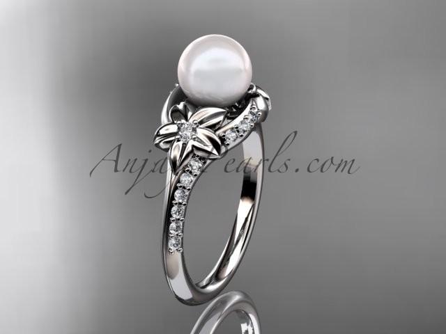 Wedding - 14kt white gold diamond floral wedding ring, engagement ring AP125