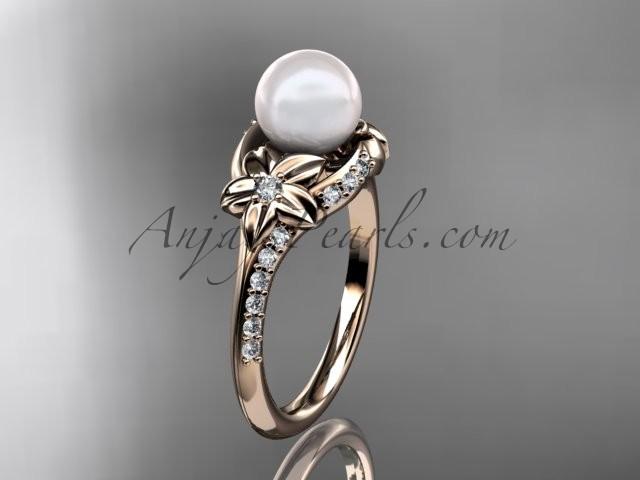 Hochzeit - 14kt rose gold diamond floral wedding ring, engagement ring AP125