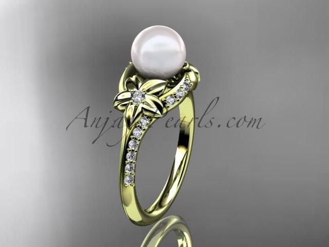 زفاف - 14kt yellow gold diamond floral wedding ring, engagement ring AP125