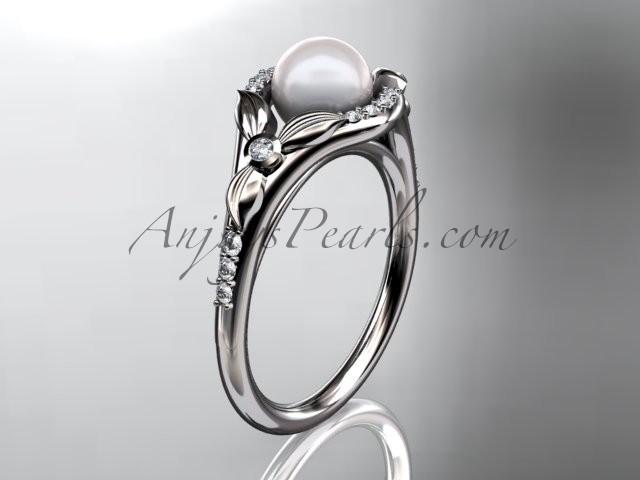 Wedding - 14kt white gold diamond floral wedding ring, engagement ring AP126