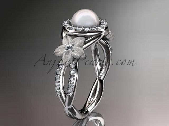 Свадьба - 14kt white gold diamond floral wedding ring, engagement ring AP127