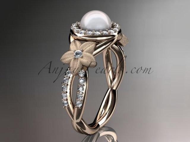 Hochzeit - 14kt rose gold diamond floral wedding ring, engagement ring AP127