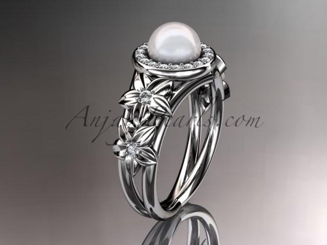 Wedding - 14kt white gold diamond floral wedding ring, engagement ring AP131
