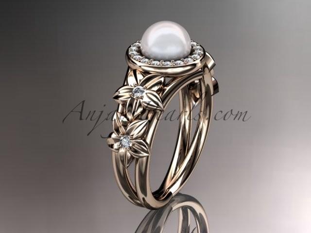 Hochzeit - 14kt rose gold diamond floral wedding ring, engagement ring AP131