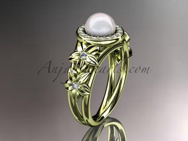 Wedding - 14kt yellow gold diamond floral wedding ring, engagement ring AP131