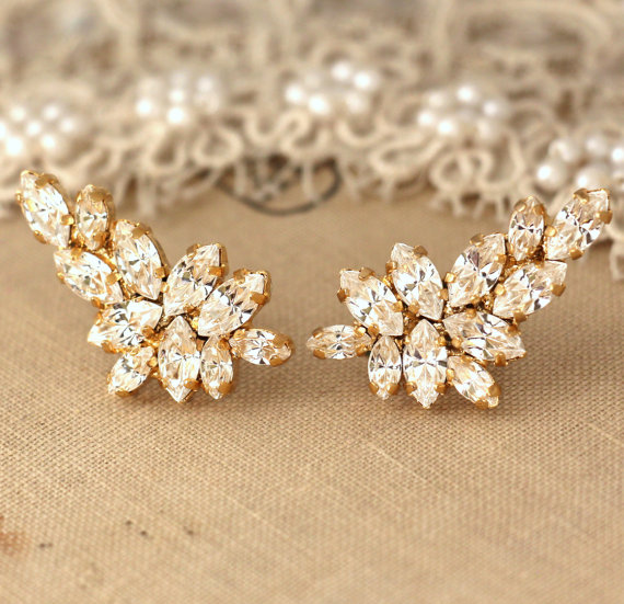 Hochzeit - Bridal earrings, White Crystal Climbing earrings, statement earrings, Bridal dangle earrings, Swarovski Trending earrings, prom jewelry.