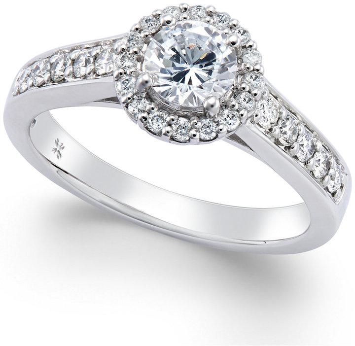 Hochzeit - Diamond Halo Ring (1 ct. t.w.) in 14k White Gold