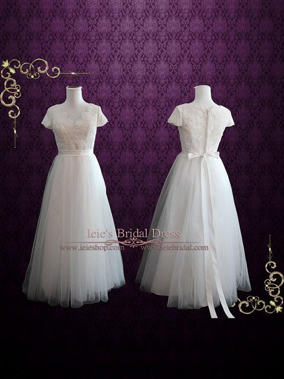 Mariage - Lace Wedding Dress with Cap Sleeves 