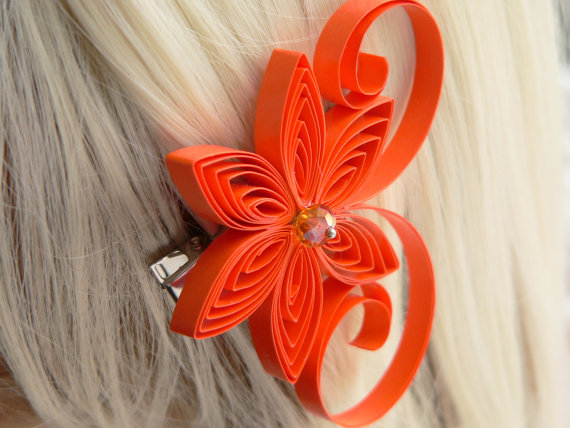 زفاف - Pumpkin Wedding Hair Clip, Orange Wedding Hair Accessory