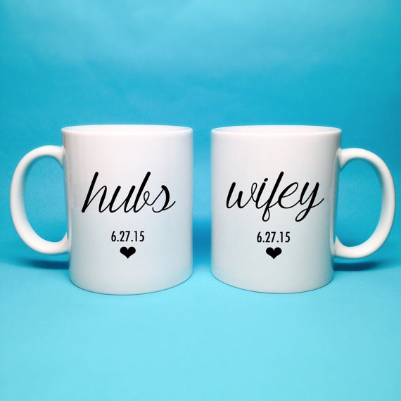 زفاف - Hubs and Wifey Coffee Mugs - Personalized Wedding Gift - Unique Wedding Gift - Gift For Newlyweds - Anniversary Gift - Custom Wedding Gift