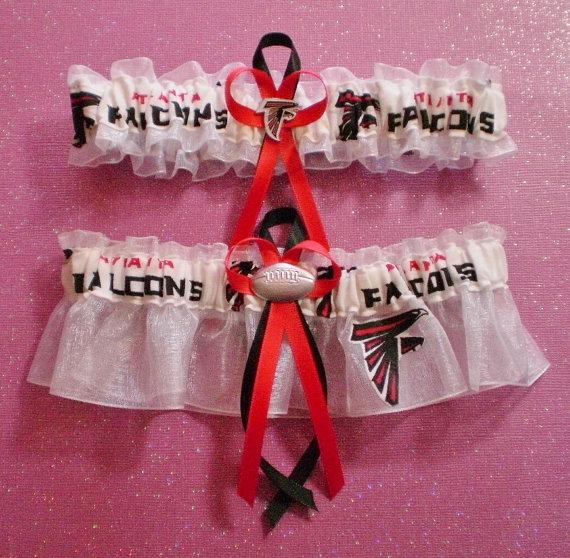 Hochzeit - Atlanta Falcons Fabric Logo Wedding Garter Set Falcon Football Charm Sport