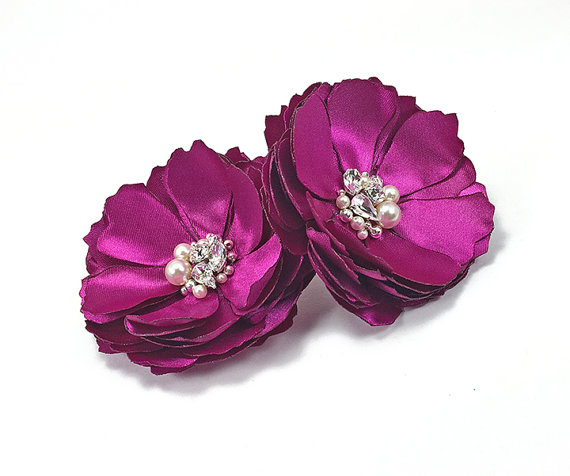 زفاف - Sangria Flower Hair Pin Brooch Shoe Clip - For Wedding, Bride, Bridesmaid Photo Prop Gift for Mother Sister Teacher - Pick Your Color - Kia