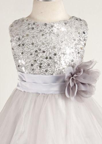 Wedding - Flower Girl Dress - Silver Sequin Flower Girl Dress, Special Occasion - Junior Bridesmaid Toddler Dress