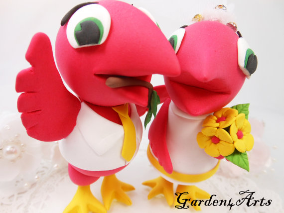 Wedding - wedding cake topper--Love MASCOT  with circle clear base -- Custom Liverpool Mighty Red Mascot Couple