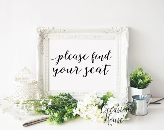 Hochzeit - Please Find your seat wedding sign, Printable wedding signs, wedding calligraphy, 5x7, wedding seat, reception sign, INSTANT DOWNLOAD, PS01