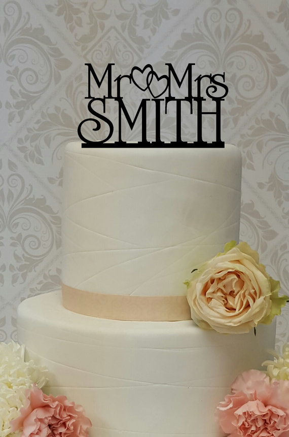 Wedding - Mr and Mrs Custom Personalized Cake Topper Wedding Cake Topper Mr and Mrs Mr and Mr Mrs and Mrs Double Heart
