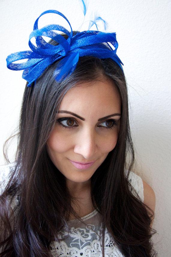 Mariage - Mini Royal Blue Fascinator - Flitter-by Mesh Royal Blue Fascinator Headband