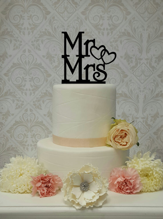 زفاف - Mr and Mrs Double Heart Cake Topper Wedding Cake Topper Mr and Mrs Mr and Mr Mrs and Mrs