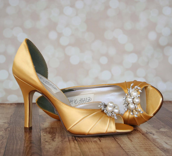 Wedding - Custom Wedding Shoes - Mango D'Orsay Style Peeptoe Wedding Shoes with Pearl and Rhinestone Adornment
