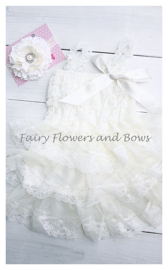 Mariage - Ivory Rustic Lace Chiffon Dress ....Flower Girl Dress, Wedding Dress, Baptism Dress  (Infant, Toddler, Child)