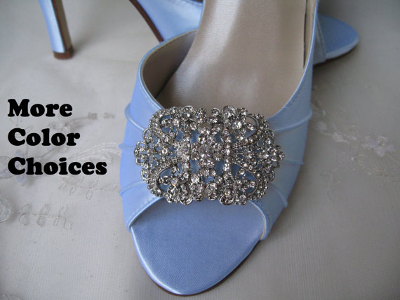 Hochzeit - Wedding Shoes Blue Bridal Shoes Vintage Style Rhinestone Brooch Over 100 Colors To Pick From