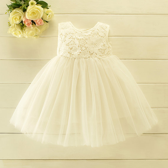 Wedding - Off White Flower Girl Dress / white tulle dress / white baptism dress / christening tutu dress / flower girl dress / white flower girl dress
