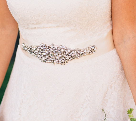 Wedding - Tatiana Bridal Sash, Beaded Sash, Wedding Dress Sash, Crystal Belt, Embellishment, Applique