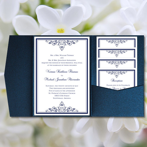 Свадьба - DIY Pocketfold Wedding Invitations "Vintage" Navy Blue Printable Templates Instant Download Order Any 1 or 2 Colors You Print