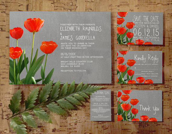 Mariage - Tulips Wedding Invitation Set/Suite, Invites, Save the date, RSVP, Thank You Cards, Info Response Cards, Printable/Digital/PDF/Printed