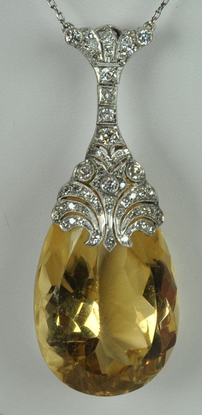Hochzeit - An Absolutely Exquisite Citrine And Diamond Pendant From The Art Deco Period (1920)