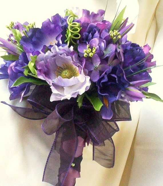 زفاف - Purple Silk Wedding Bouquets Summer Weddiing Flowers