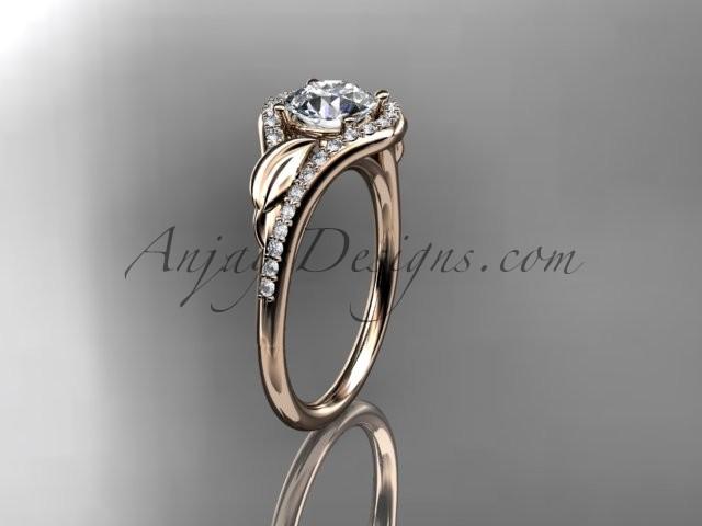 زفاف - 14kt white gold diamond leaf wedding ring, engagement ring with a "Forever Brilliant" Moissanite center stone ADLR334