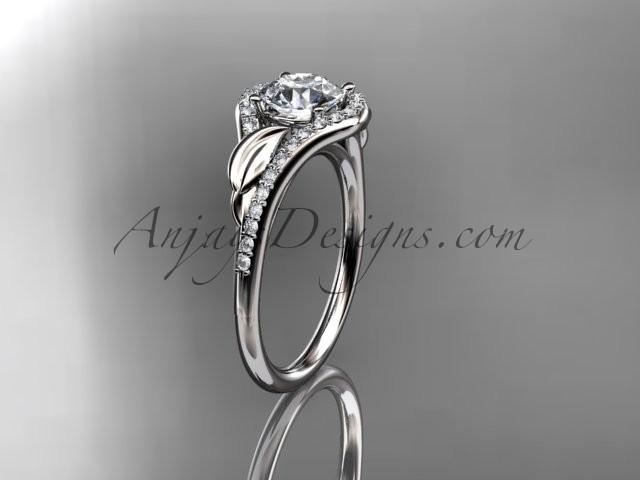 Wedding - Platinum diamond leaf wedding ring, engagement ring with a "Forever Brilliant" Moissanite center stone ADLR334