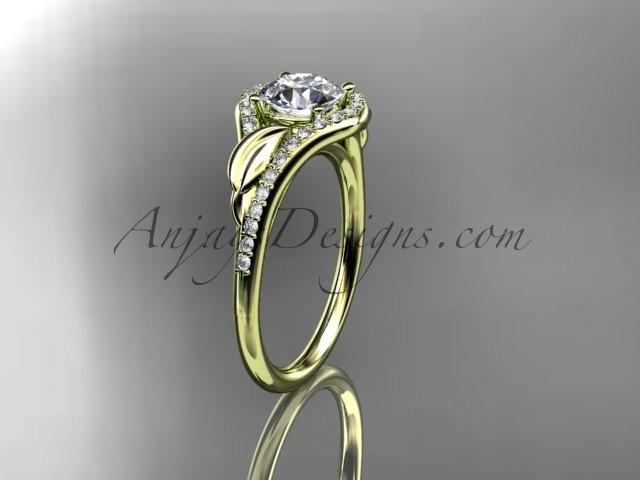 Свадьба - 14kt yellow gold diamond leaf wedding ring, engagement ring ADLR334