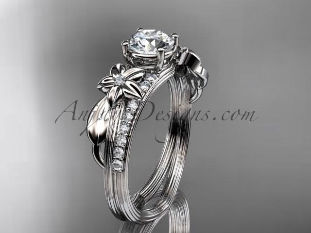 Свадьба - 14kt white gold diamond leaf and vine wedding ring, engagement ring with a "Forever Brilliant" Moissanite center stone ADLR331