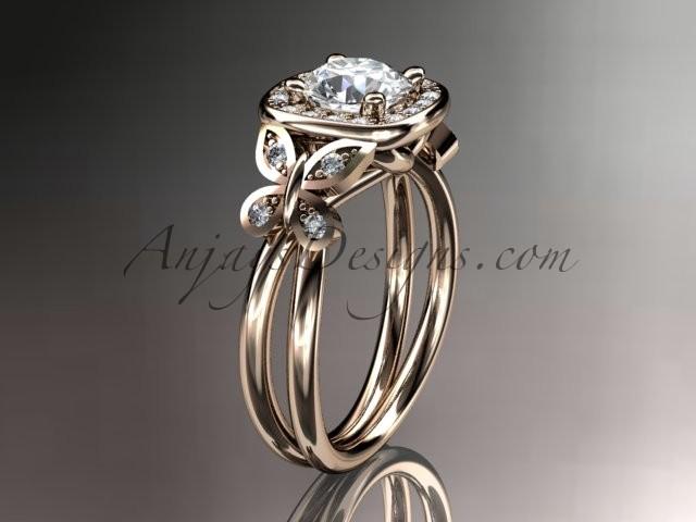 زفاف - 14kt rose gold diamond unique butterfly engagement ring, wedding ring with a "Forever Brilliant" Moissanite center stone ADLR330