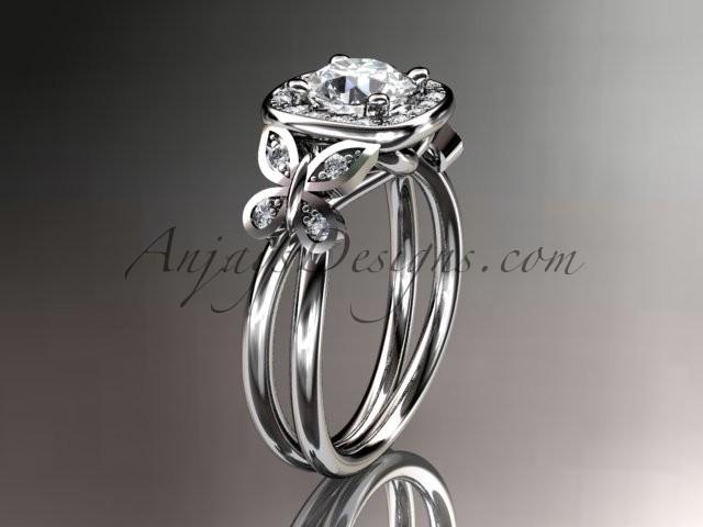 Свадьба - 14kt white gold diamond unique butterfly engagement ring, wedding ring ADLR330