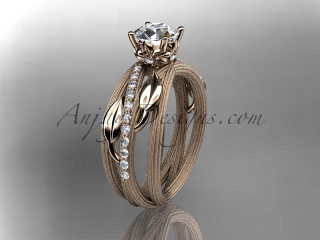 زفاف - 14kt rose gold diamond leaf and vine wedding ring, engagement ring ADLR329