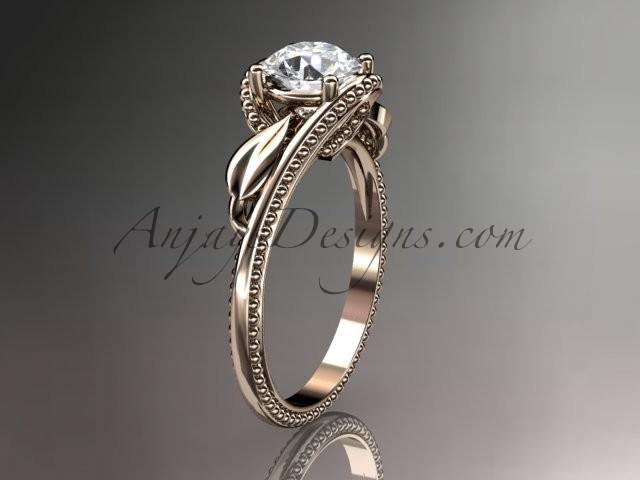 Wedding - Unique 14kt rose gold engagement ring with a "Forever Brilliant" Moissanite center stone ADLR322