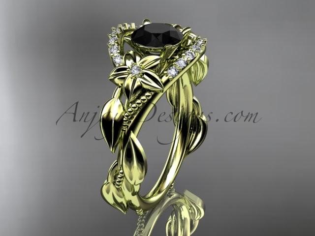 Wedding - 14kt yellow gold diamond unique engagement ring, wedding ring with a Black Diamond center stone ADLR326