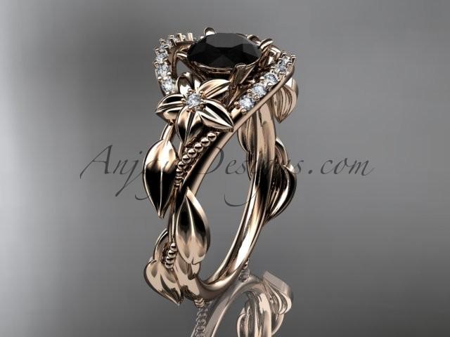Wedding - 14kt rose gold diamond unique engagement ring, wedding ring with a Black Diamond center stone ADLR326