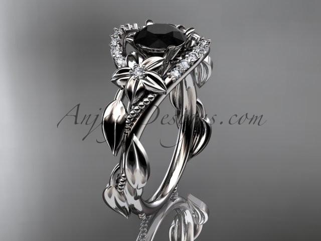 Hochzeit - Platinum diamond unique engagement ring, wedding ring with a Black Diamond center stone ADLR326
