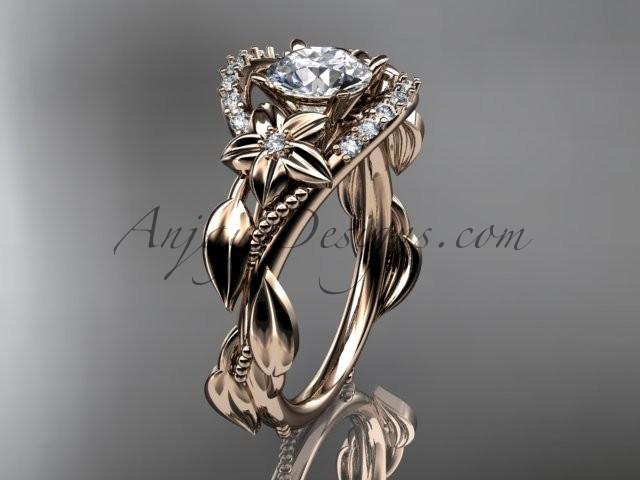 Mariage - 14kt rose gold diamond unique engagement ring, wedding ring ADLR326