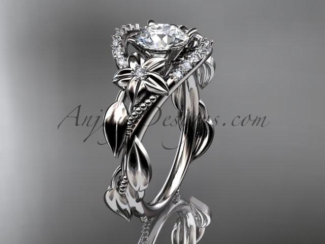 زفاف - 14kt white gold diamond unique engagement ring, wedding ring with a "Forever Brilliant" Moissanite center stone ADLR326