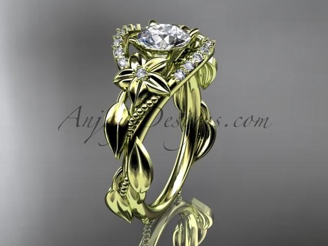 زفاف - 14kt yellow gold diamond unique engagement ring, wedding ring with a "Forever Brilliant" Moissanite center stone ADLR326